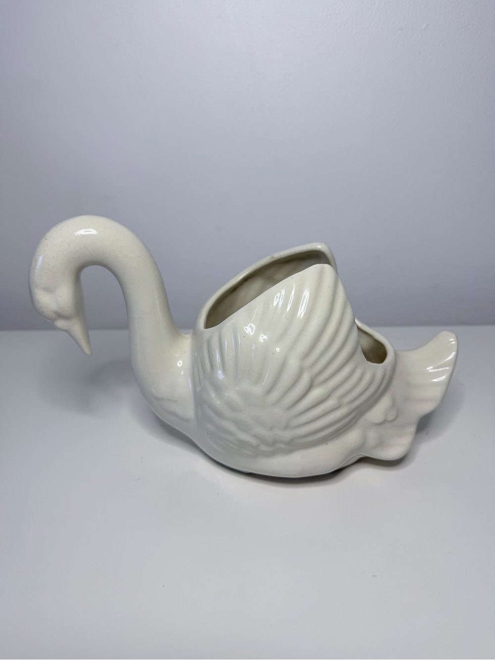 1950s American Bisque Ceramic Swan Planter USA 7001